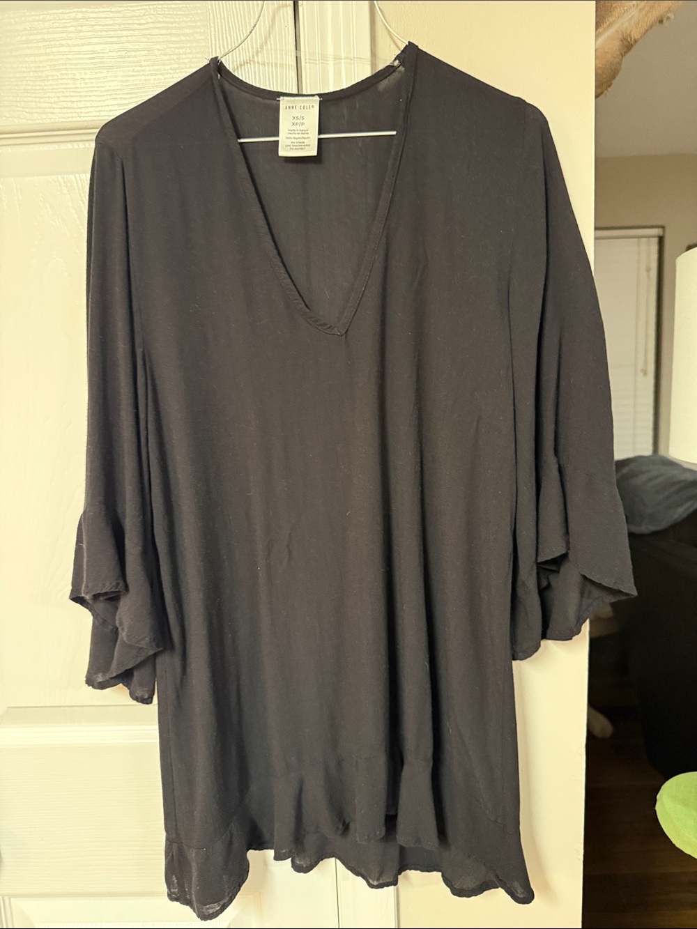 Anne Cole Black V-Neck Ruffle Sleeve Tunic